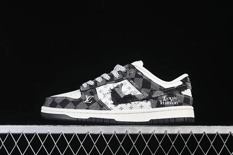 All categories Nk SB Dunk Series Nk SB Dunk Low High-end customized low-top sneakers Nike SB Dunk Low White and black plaid denim Anniversary high-end customized low-top casual sneakers YF9511-901
